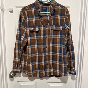 Faded Glory Tan and Blue Plaid Shirt